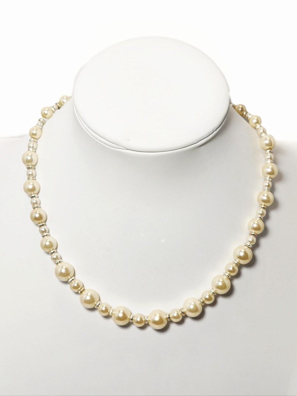 AVON Marked NWT Faux Pearl Silvertone Necklace